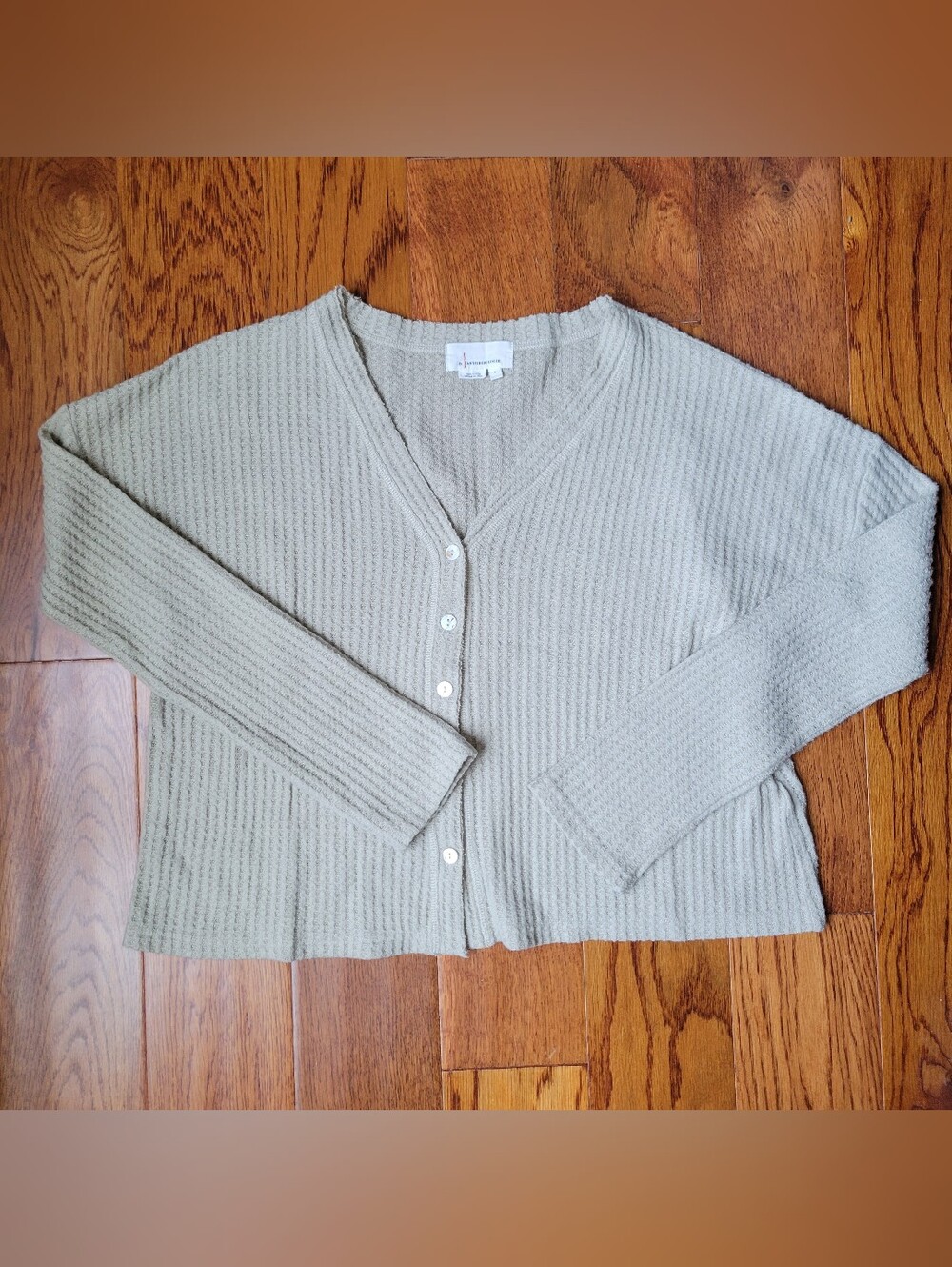 AnthropologieBeige Waffle-Knit V-Neck Button Cardigan